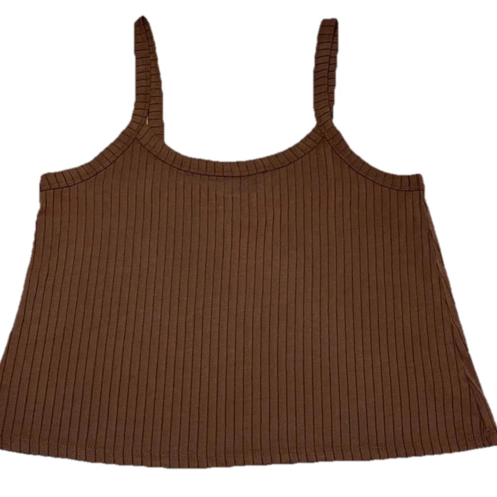 Saltwater Luxe Brown Ribbed Cropped Tank Top, Square Neck, Size M